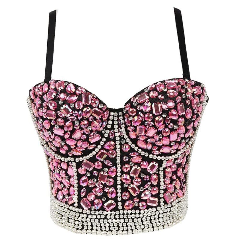 9456 Colorful Rhinestone Push Up Bra Clubwear Party Bustier Crop Top